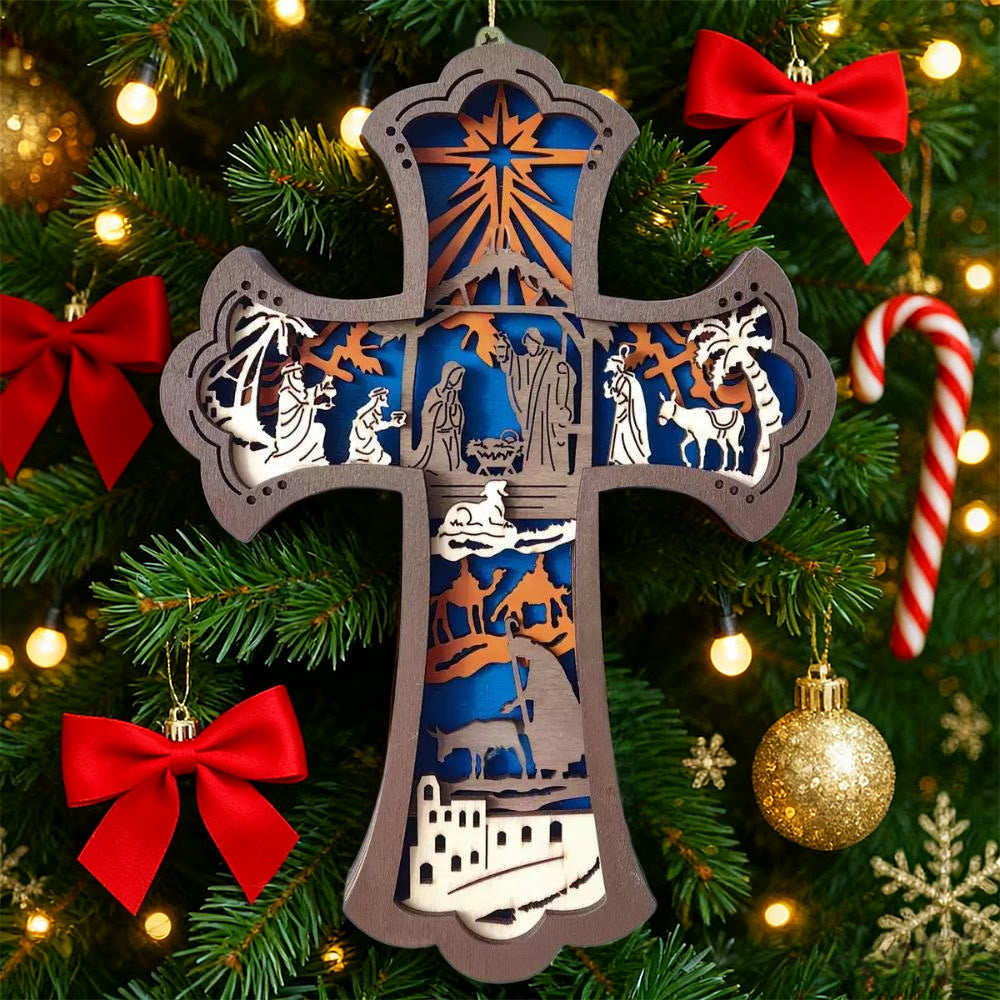 Christianartworkshop Bunte Kreuz- und Krippen-Hängedekoration: Stilvolles Glaubenssymbol für die Weihnachtsdekoration - Kreuzen - image 0