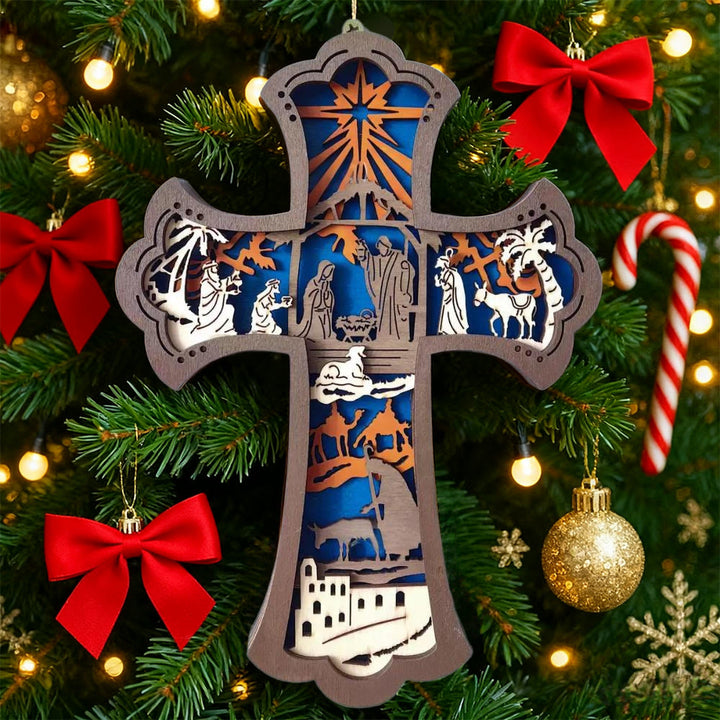 Christianartworkshop Bunte Kreuz- und Krippen-Hängedekoration: Stilvolles Glaubenssymbol für die Weihnachtsdekoration - Kreuzen - image 0