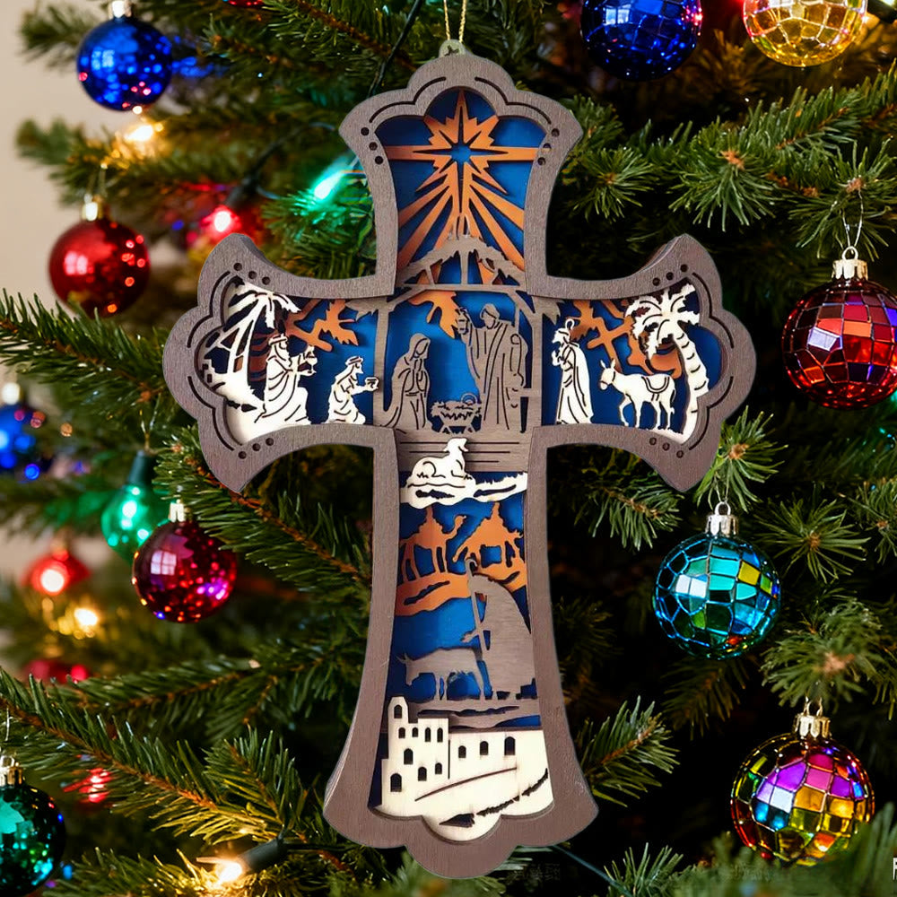 Christianartworkshop Bunte Kreuz- und Krippen-Hängedekoration: Stilvolles Glaubenssymbol für die Weihnachtsdekoration - image 2