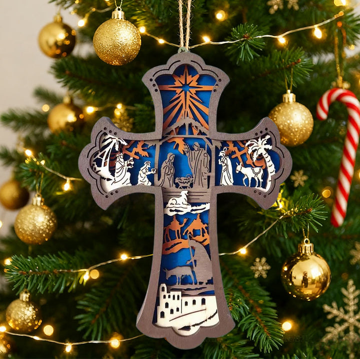 Christianartworkshop Bunte Kreuz- und Krippen-Hängedekoration: Stilvolles Glaubenssymbol für die Weihnachtsdekoration - image 3
