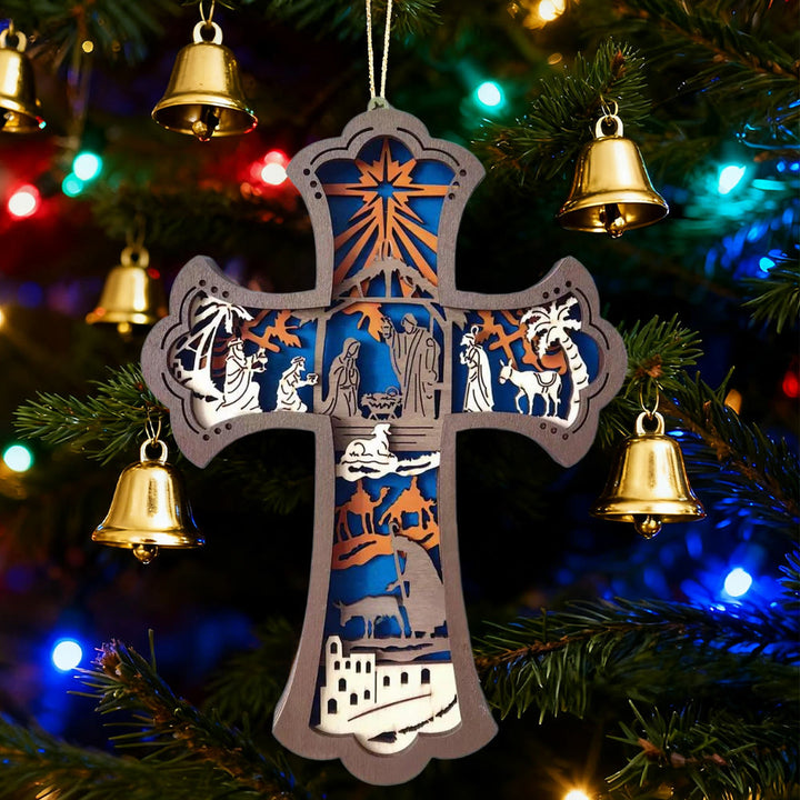 Christianartworkshop Bunte Kreuz- und Krippen-Hängedekoration: Stilvolles Glaubenssymbol für die Weihnachtsdekoration - image 1