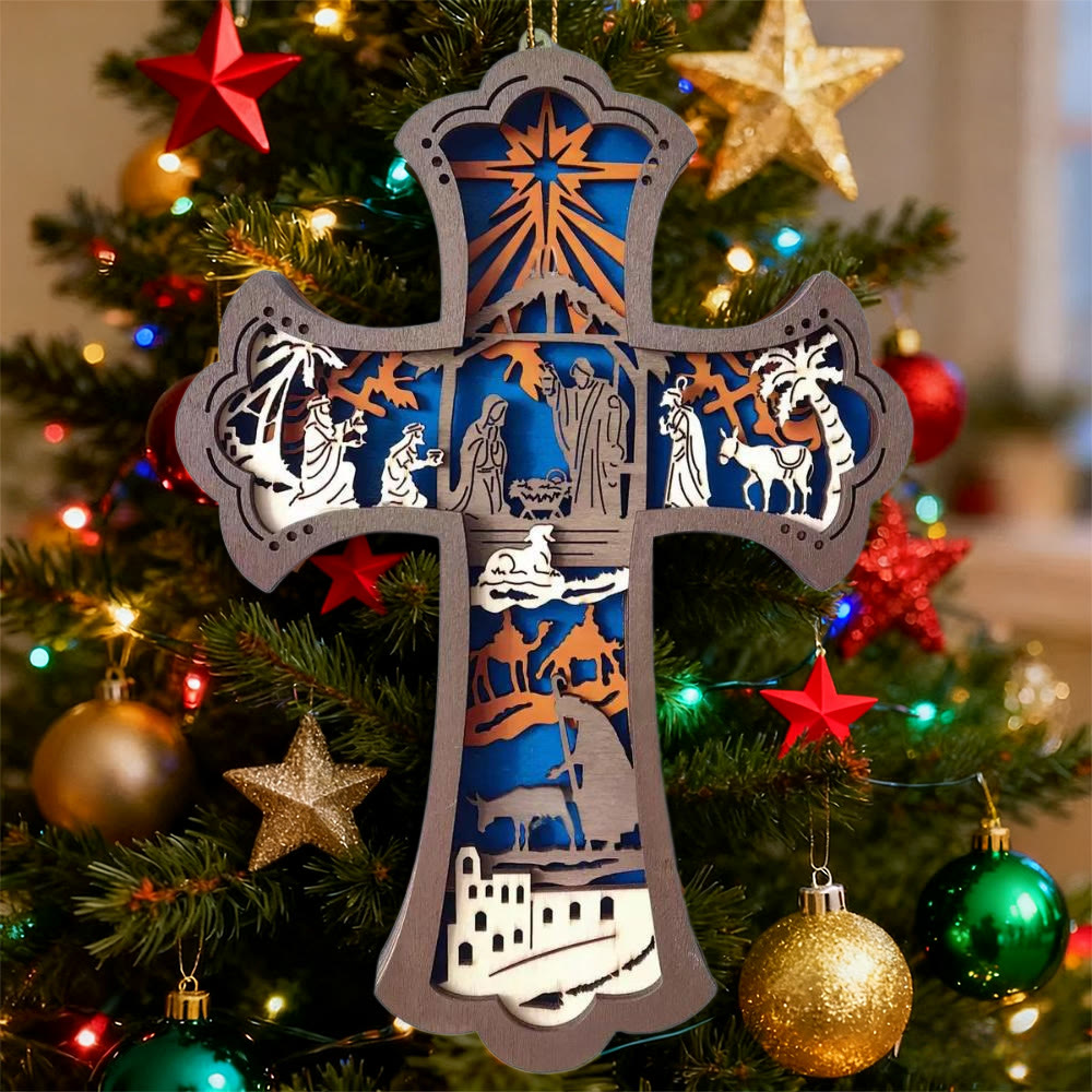 Christianartworkshop Bunte Kreuz- und Krippen-Hängedekoration: Stilvolles Glaubenssymbol für die Weihnachtsdekoration - image 4