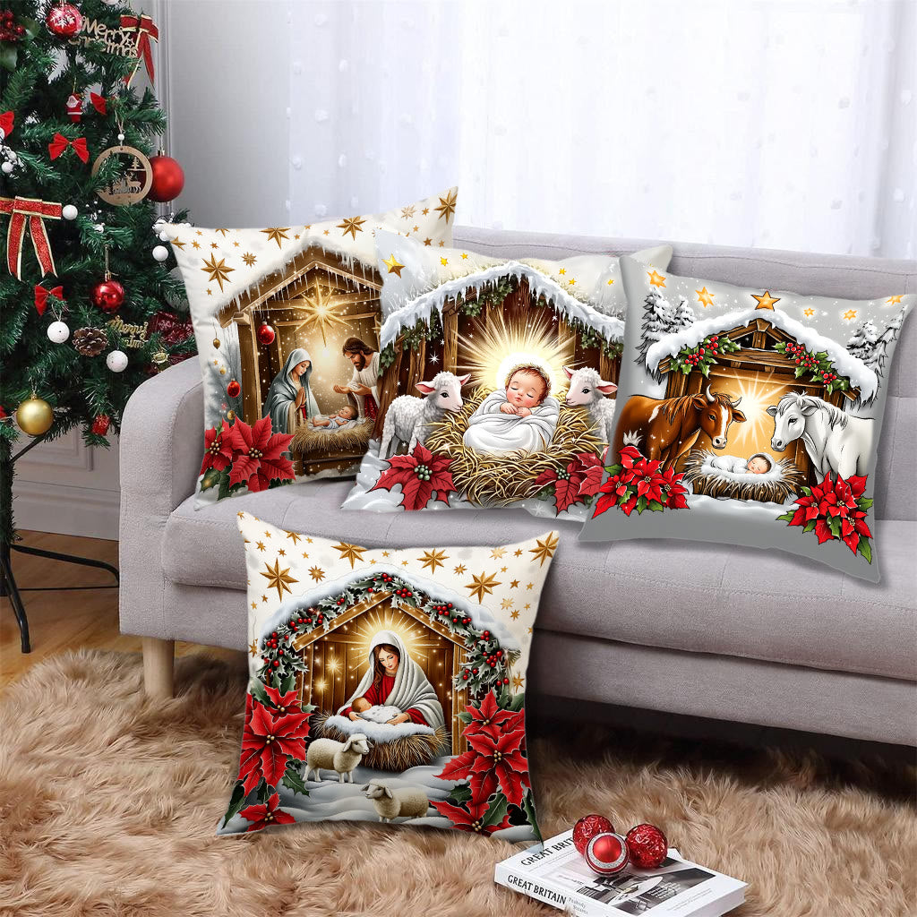 Festliches Krippenkissen-Set von Christianartworkshop: Erinnerung an Glauben und Weihnachtsfreude für Räume - A - 15,7''*15,7''/40*40cm - image 0