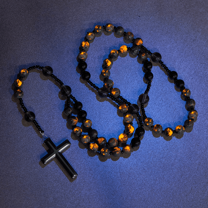 Christianartworkshop Rosenkranz mit farbwechselnden, leuchtenden Flammensteinperlen und Kreuz - image 4