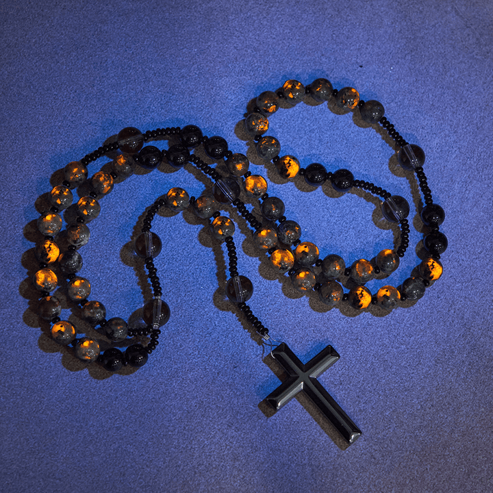 Christianartworkshop Rosenkranz mit farbwechselnden, leuchtenden Flammensteinperlen und Kreuz - image 2