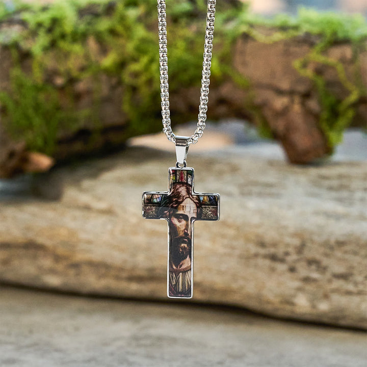 Christianartworkshop Kreuzkette mit Buntbildmotiv: Kunstvoller Glaube nah am Herzen - Jesus 2 - image 3