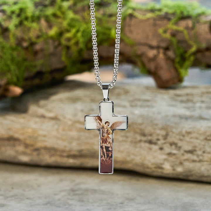 Christianartworkshop Kreuzkette mit Buntbildmotiv: Kunstvoller Glaube nah am Herzen - St. Michael - image 0
