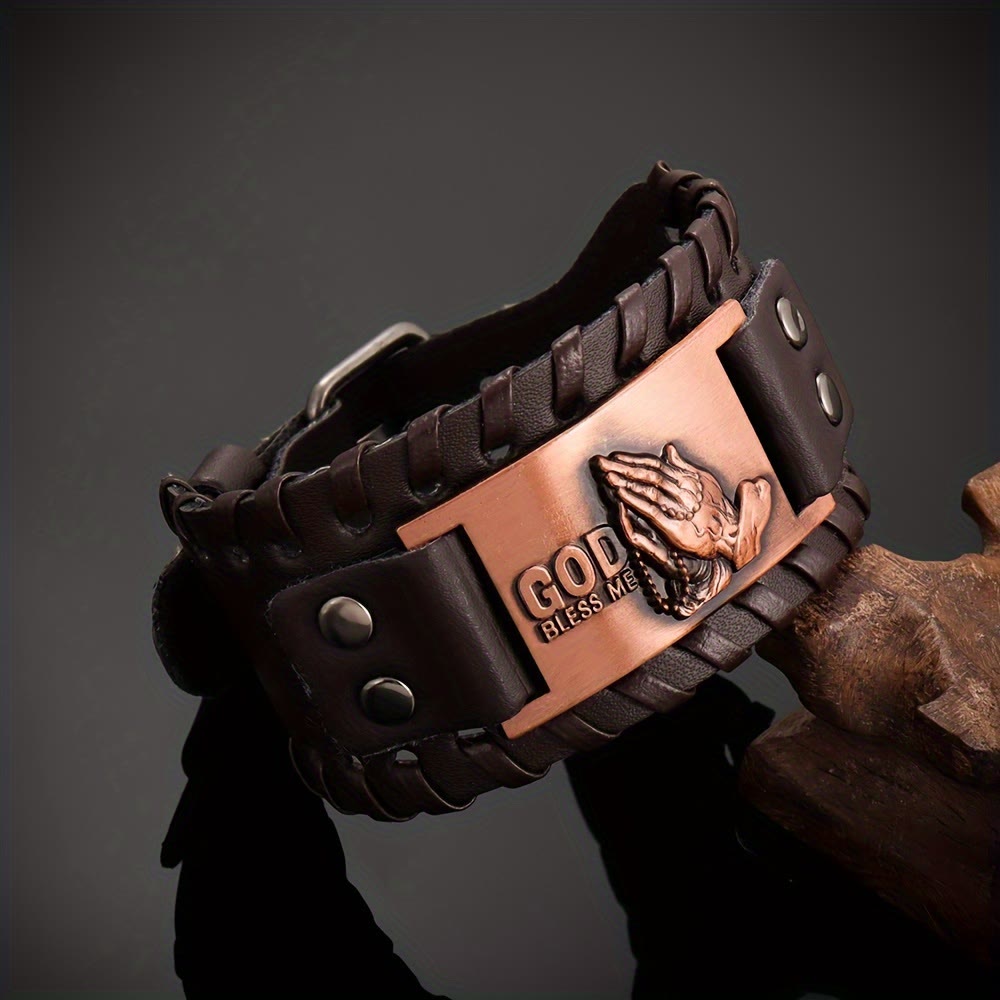 Christianartworkshop Lederarmband mit betenden Händen: Ausdrucksstarkes Segenszeichen - Bronze - image 0