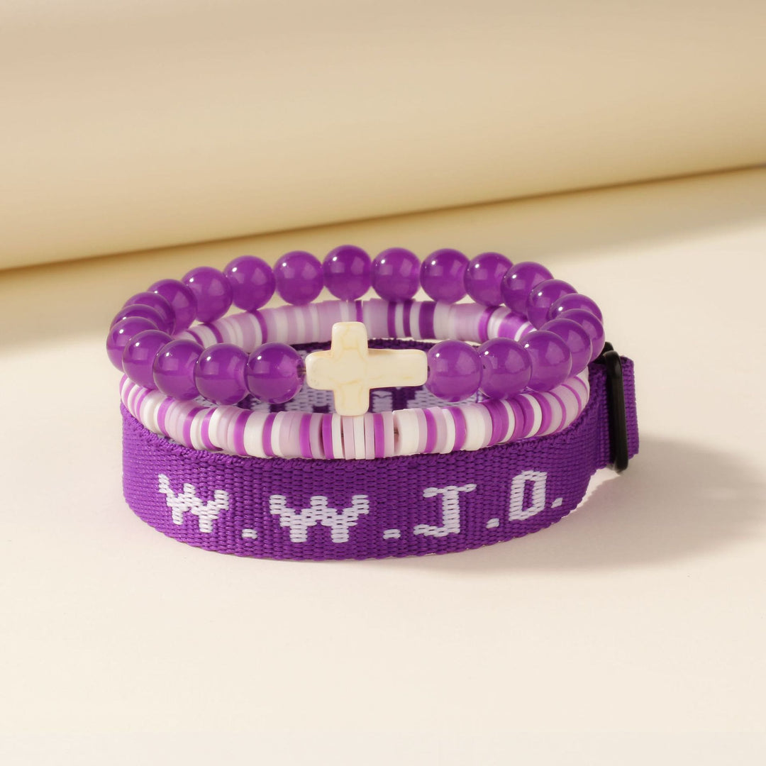 Armband „Glaubensimpuls“ von Christianartworkshop mit Kreuzperle und WWJD-Karte: Geschenkfertiges Erinnerungsstück - Lila - image 2