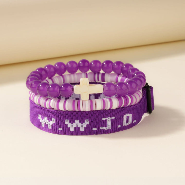 Armband „Glaubensimpuls“ von Christianartworkshop mit Kreuzperle und WWJD-Karte: Geschenkfertiges Erinnerungsstück - Lila - image 2