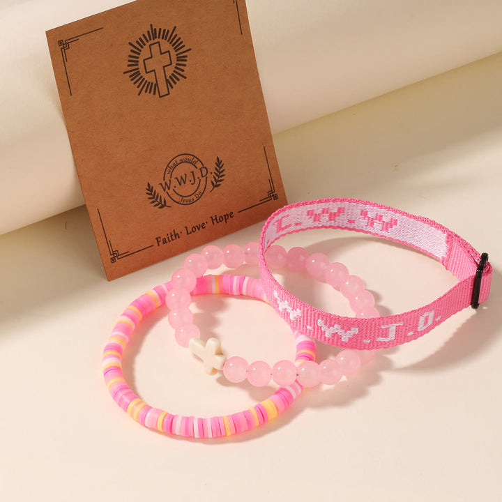 Armband „Glaubensimpuls“ von Christianartworkshop mit Kreuzperle und WWJD-Karte: Geschenkfertiges Erinnerungsstück - Rosa - image 0