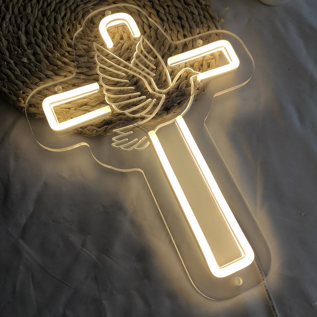 Leuchtendes Kreuz mit Taube (Neon-Dekoration) von Christianartworkshop: Symbol der göttlichen Gnade für die Inneneinrichtung - image 4