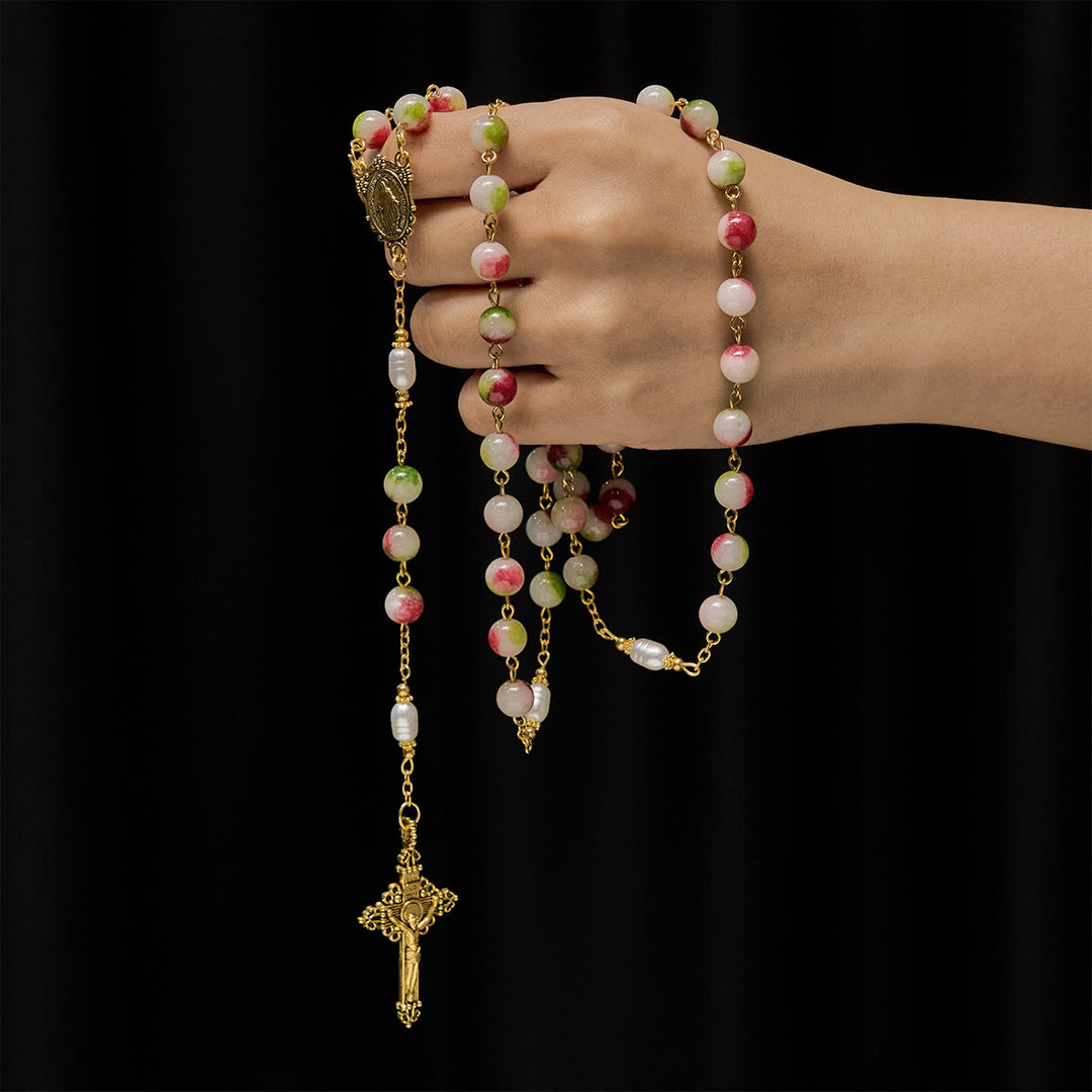 Christianartworkshop Strahlender Turmalin-Rosenkranz mit goldener Kette und Christuskreuz - image 2