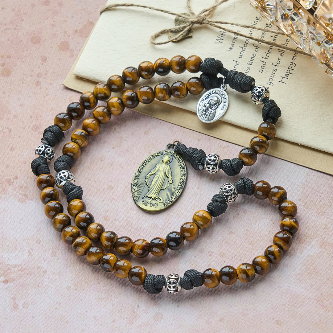 Christianartworkshop Rosenkranz „Unsere Liebe Frau im Mittelpunkt“ aus Paracord: Tigeraugenperlen & Zeitlose Medaille „Gnade“ - image 2
