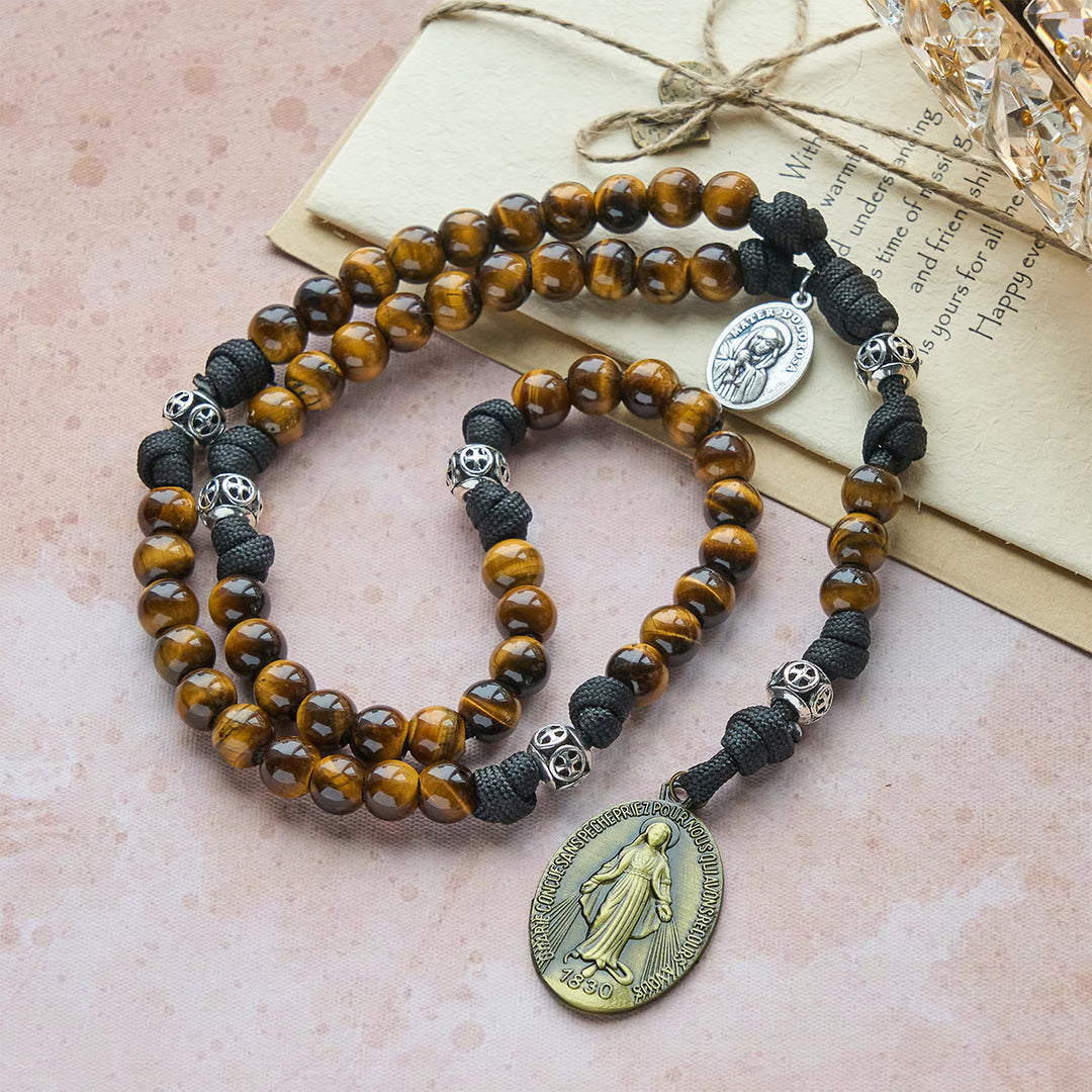 Christianartworkshop Rosenkranz „Unsere Liebe Frau im Mittelpunkt“ aus Paracord: Tigeraugenperlen & Zeitlose Medaille „Gnade“ - image 3