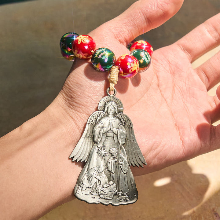 Christianartworkshop 3-teiliger Weihnachtsrosenkranz mit Krippenmotiv: Weihnachtliche Glitzerperlen & einzigartige Anhänger mit Geburtsszene - image 1