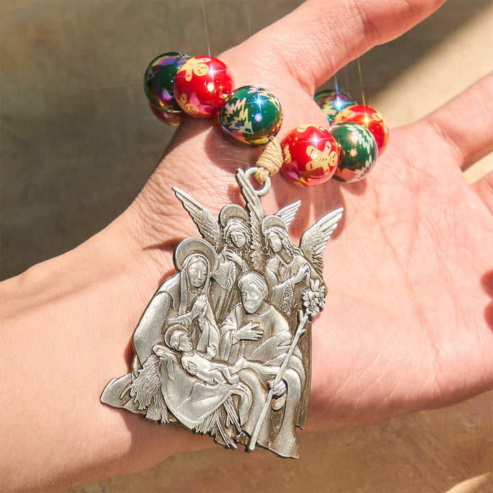 Christianartworkshop 3-teiliger Weihnachtsrosenkranz mit Krippenmotiv: Weihnachtliche Glitzerperlen & einzigartige Anhänger mit Geburtsszene - Geburtsmedaille - B - image 2