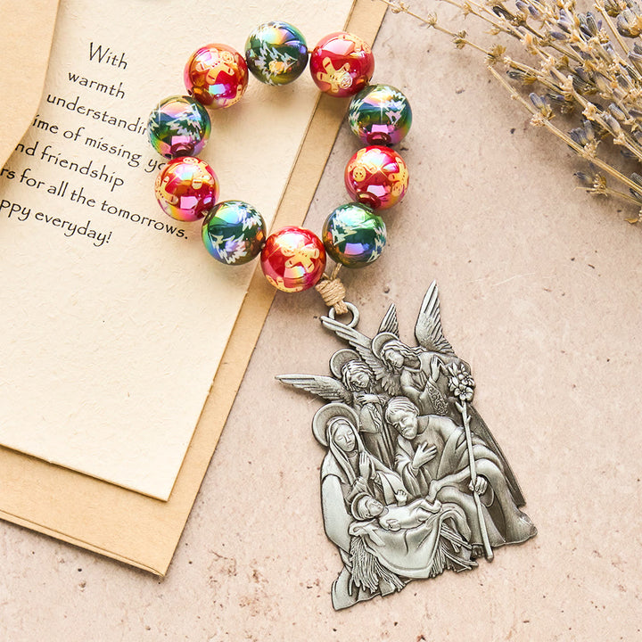 Christianartworkshop 3-teiliger Weihnachtsrosenkranz mit Krippenmotiv: Weihnachtliche Glitzerperlen & einzigartige Anhänger mit Geburtsszene - image 11