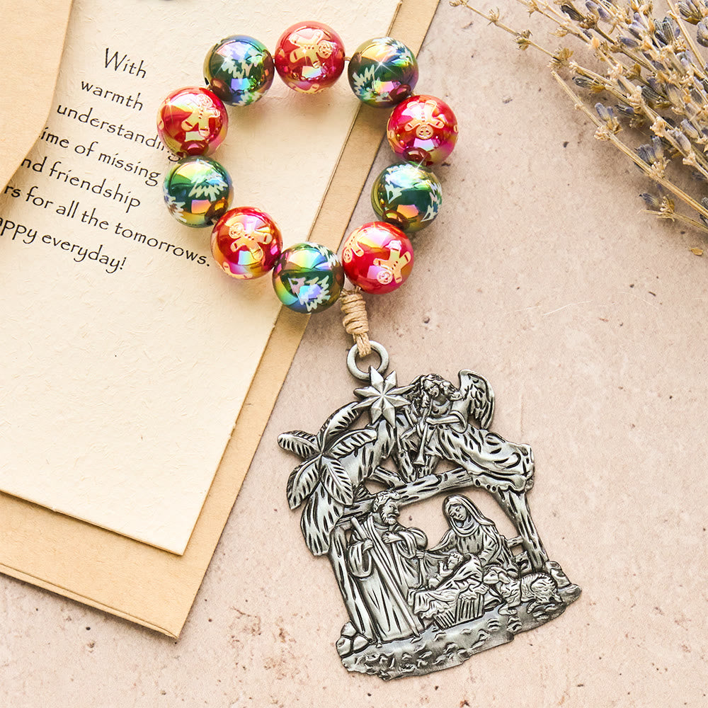 Christianartworkshop 3-teiliger Weihnachtsrosenkranz mit Krippenmotiv: Weihnachtliche Glitzerperlen & einzigartige Anhänger mit Geburtsszene - image 12