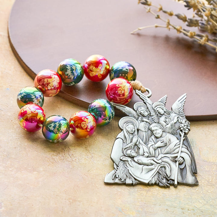 Christianartworkshop 3-teiliger Weihnachtsrosenkranz mit Krippenmotiv: Weihnachtliche Glitzerperlen & einzigartige Anhänger mit Geburtsszene - image 8