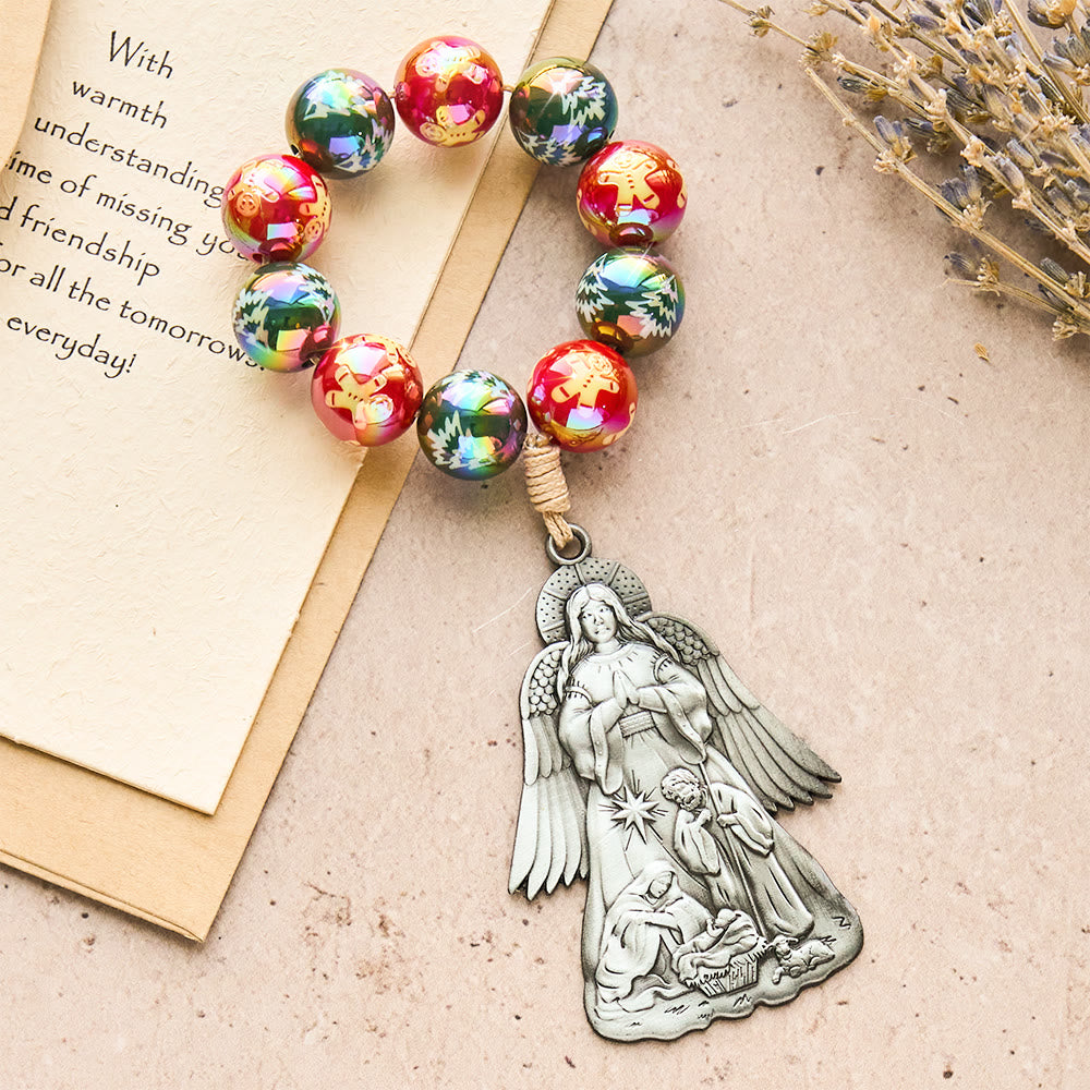 Christianartworkshop 3-teiliger Weihnachtsrosenkranz mit Krippenmotiv: Weihnachtliche Glitzerperlen & einzigartige Anhänger mit Geburtsszene - image 10