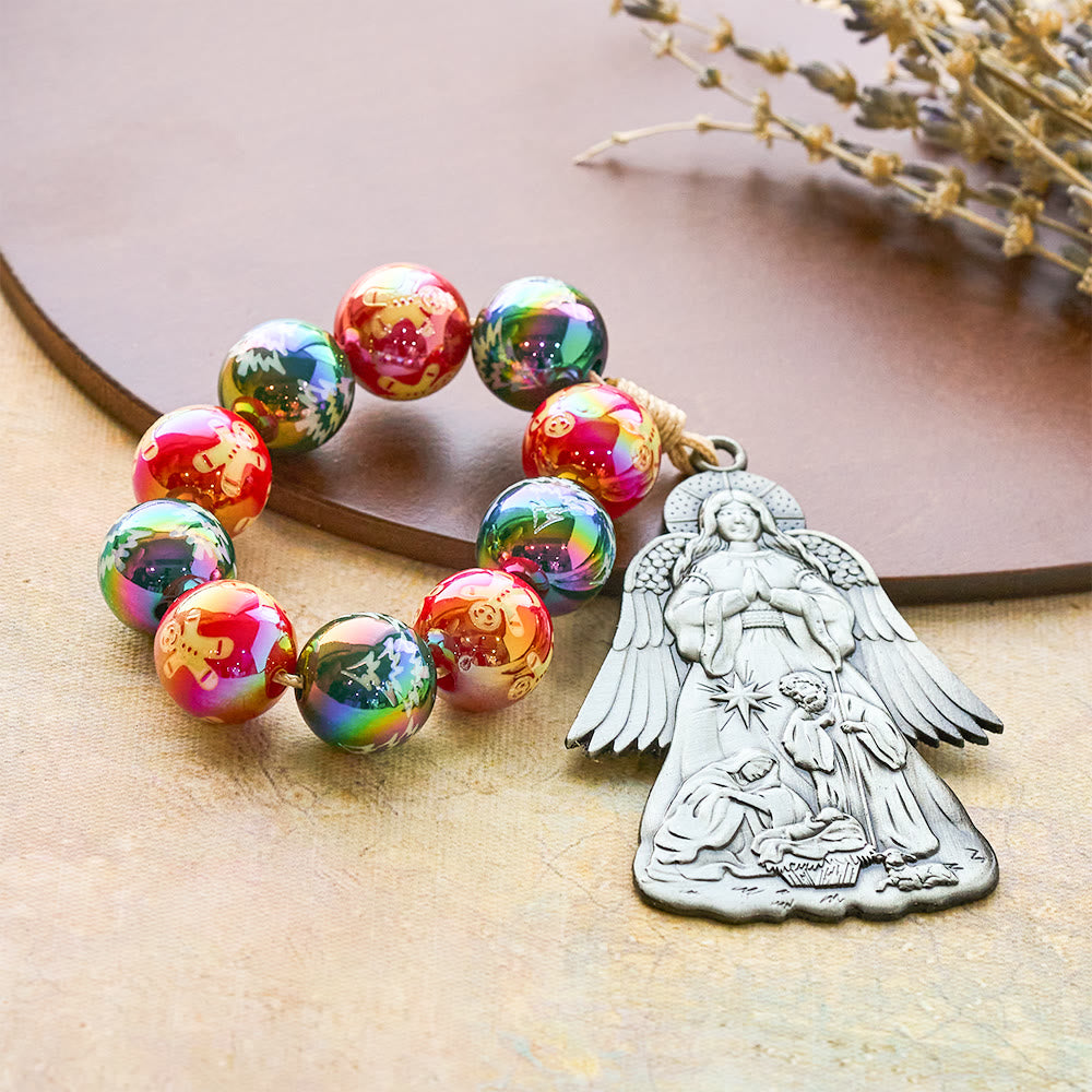 Christianartworkshop 3-teiliger Weihnachtsrosenkranz mit Krippenmotiv: Weihnachtliche Glitzerperlen & einzigartige Anhänger mit Geburtsszene - image 7