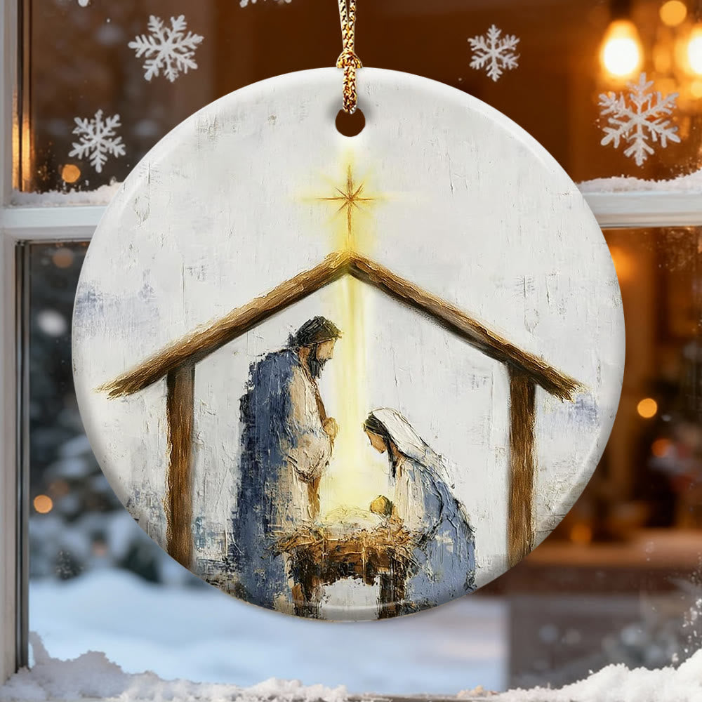 Christliche Kunstwerkstatt: Warmer Weihnachtsstall-Anhänger: Symbol für Glauben und Trost für Weihnachtsbäume - image 2