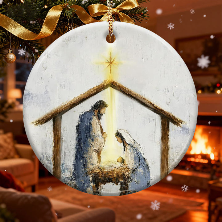 Christliche Kunstwerkstatt: Warmer Weihnachtsstall-Anhänger: Symbol für Glauben und Trost für Weihnachtsbäume - image 3