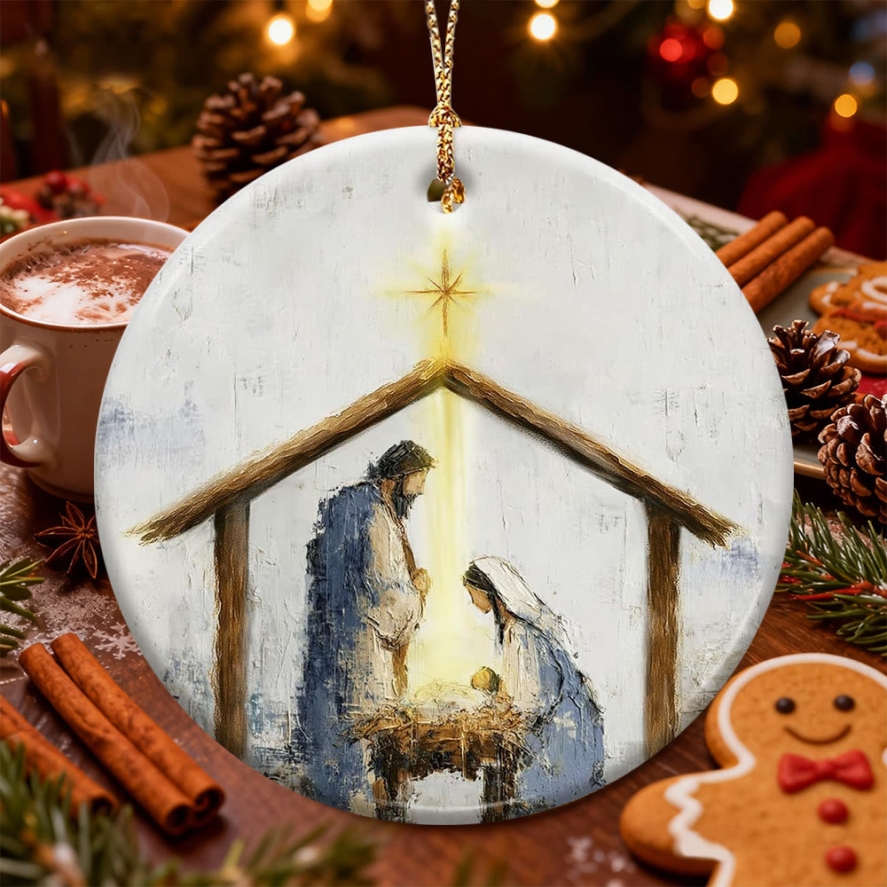 Christliche Kunstwerkstatt: Warmer Weihnachtsstall-Anhänger: Symbol für Glauben und Trost für Weihnachtsbäume - image 4