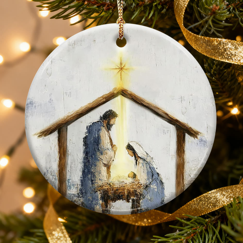 Christliche Kunstwerkstatt: Warmer Weihnachtsstall-Anhänger: Symbol für Glauben und Trost für Weihnachtsbäume - A - Acryl - image 0