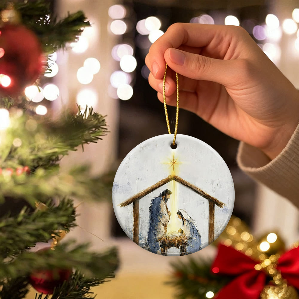 Christliche Kunstwerkstatt: Warmer Weihnachtsstall-Anhänger: Symbol für Glauben und Trost für Weihnachtsbäume - image 1