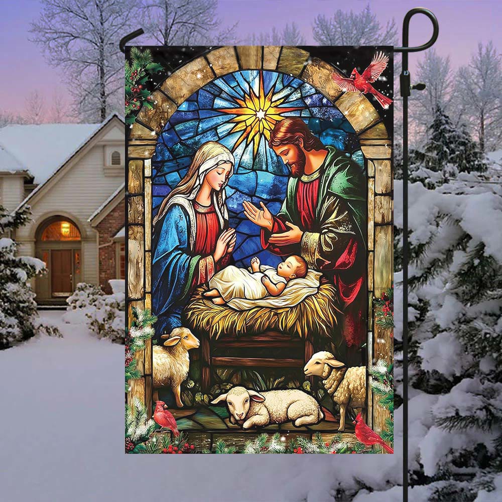 Christianartworkshop Krippen- und Schaf-Gartenflagge: Symbol der sanften Gnade für weihnachtliche Gärten - A - 90×150 cm (3×5 Fuß) - image 0