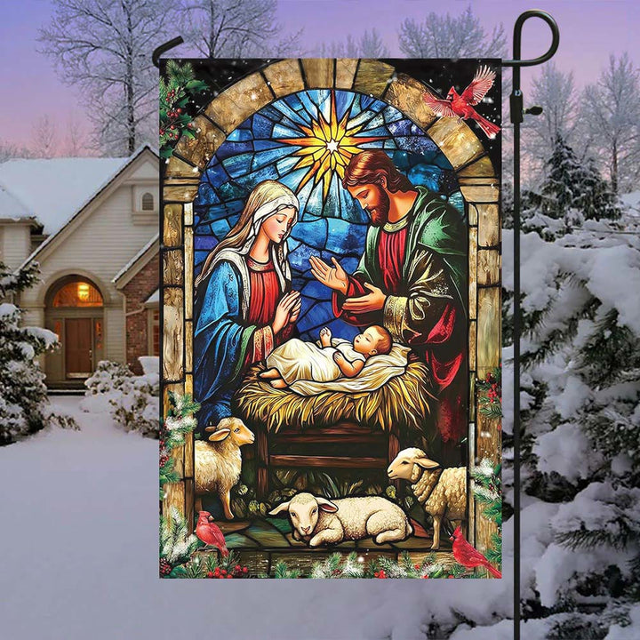 Christianartworkshop Krippen- und Schaf-Gartenflagge: Symbol der sanften Gnade für weihnachtliche Gärten - A - 90×150 cm (3×5 Fuß) - image 0