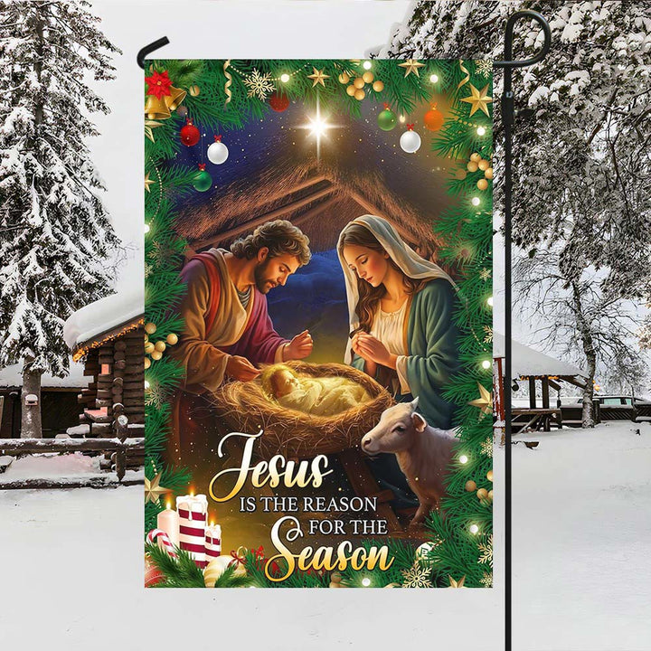 Christianartworkshop Jesus ist der Grund Krippen-Gartenflagge: Erinnerung an Glaube und Freude für den Garten - A - 90×150 cm (3×5 Fuß) - image 0