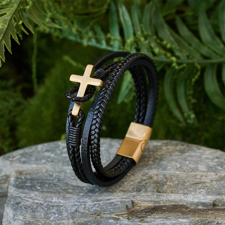 Christianartworkshop Dreifarbiges Edelstahl-Kreuz & geflochtenes Lederarmband - image 8