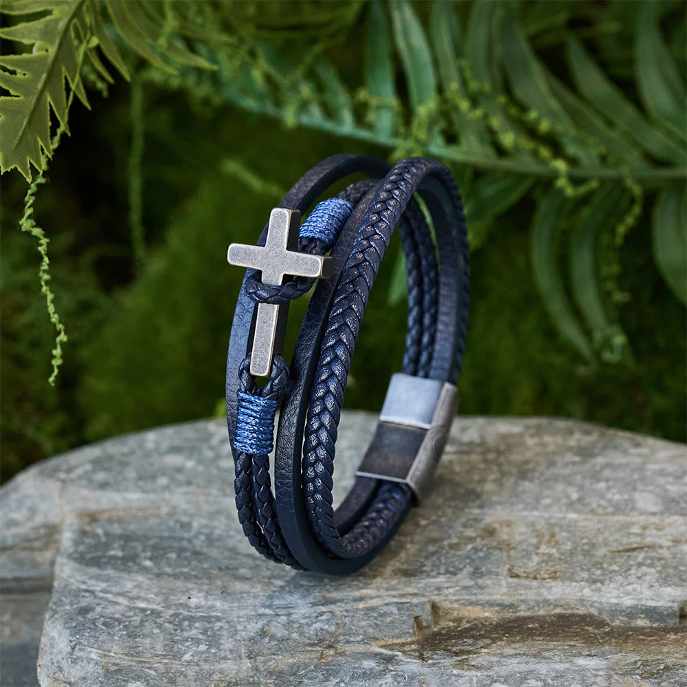 Christianartworkshop Dreifarbiges Edelstahl-Kreuz & geflochtenes Lederarmband - image 17