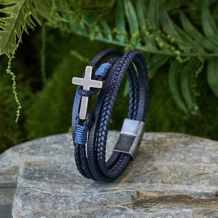 Christianartworkshop Dreifarbiges Edelstahl-Kreuz & geflochtenes Lederarmband - image 17