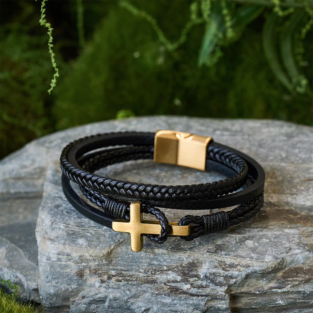Christianartworkshop Dreifarbiges Edelstahl-Kreuz & geflochtenes Lederarmband - image 9