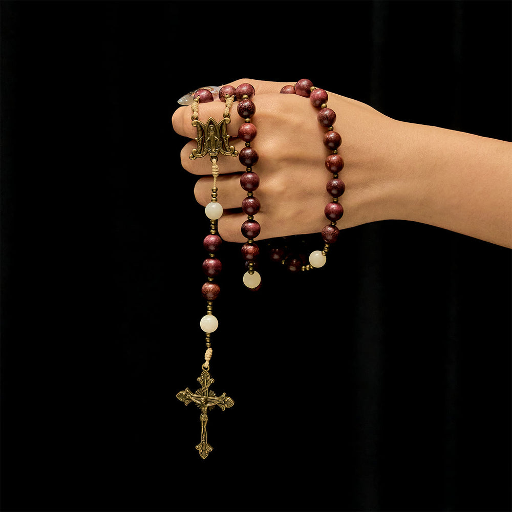 Christianartworkshop Rosenkranz aus natürlichem Perillaholz mit antikem Messingkreuz: Glaube in natürlicher Wärme vereinen - image 1