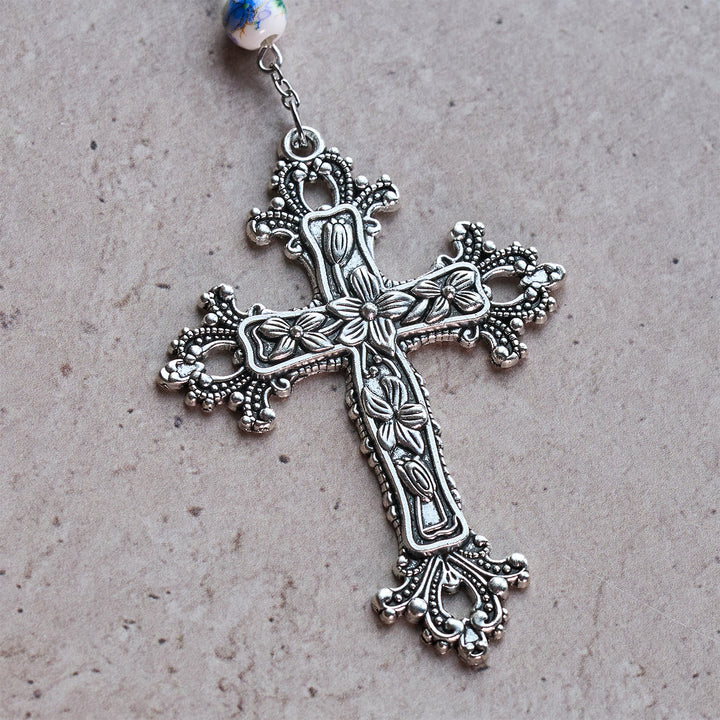 Christianartworkshop Gesegneter Rosenkranz in Aquamarin und Weiß mit Herzanhänger Unserer Lieben Frau: Verschmelzung von Licht und Glauben - image 7