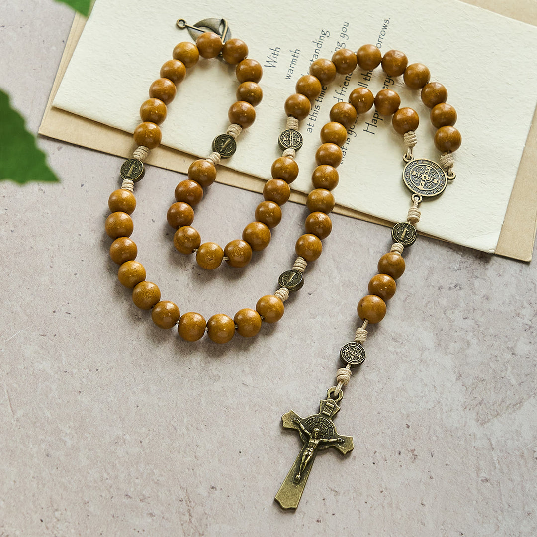Rosenkranz des heiligen Benedikt (Christianartworkshop): Pfirsichholzperlen & Heiliges Kruzifix - image 3