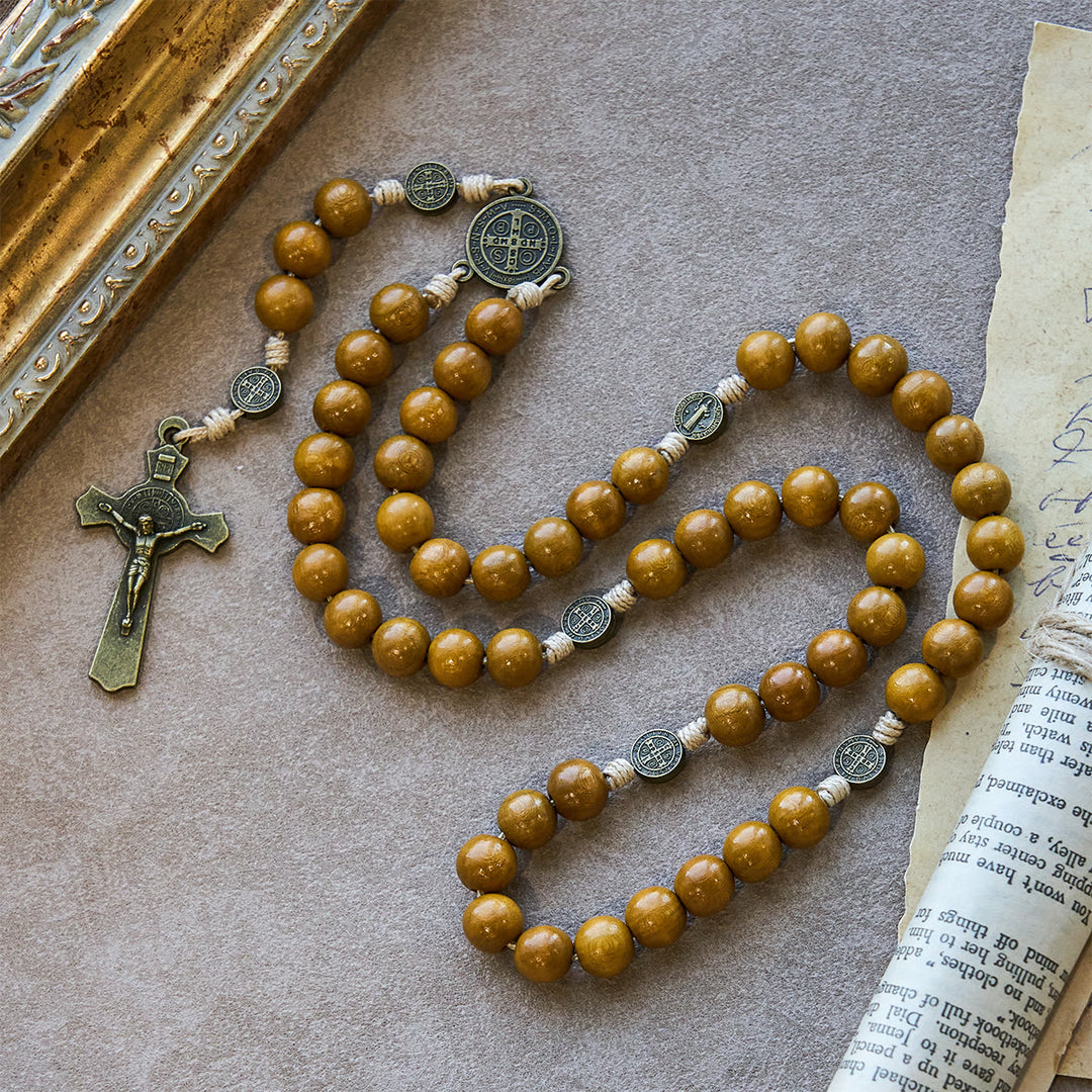Rosenkranz des heiligen Benedikt (Christianartworkshop): Pfirsichholzperlen & Heiliges Kruzifix - image 7