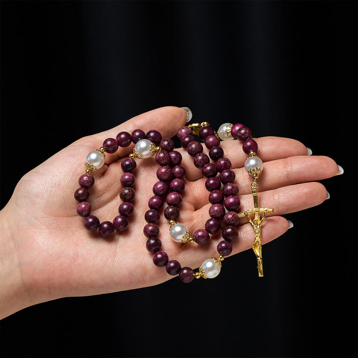 Eleganter Rosenkranz aus Perillaholz mit Marienmotiv und Kruzifix von Christianartworkshop - image 1