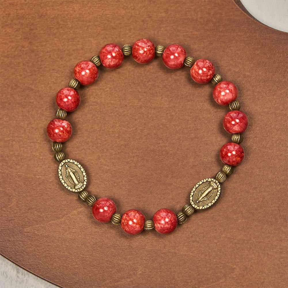 Christianartworkshop Ölgemälde-Rosenkranz und Armband aus Glas: Erinnerung an Glauben und Gnade für stille Momente - Rotes Armband - image 13