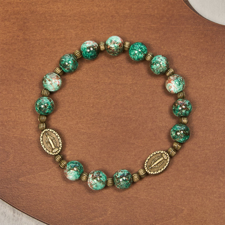 Christianartworkshop Ölgemälde-Rosenkranz und Armband aus Glas: Erinnerung an Glauben und Gnade für stille Momente - Grünes Armband - image 14