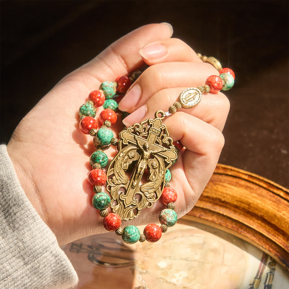 Christianartworkshop Ölgemälde-Rosenkranz und Armband aus Glas: Erinnerung an Glauben und Gnade für stille Momente - image 1