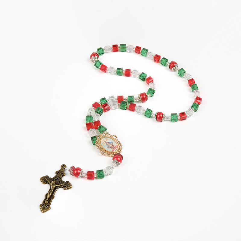 Christianartworkshop Rosenkranz „Unsere Liebe Frau von Guadalupe & Kruzifix“ aus 8 mm dreifarbigen Perlen, handgefertigt - image 5