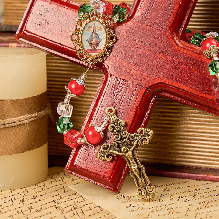 Christianartworkshop Rosenkranz „Unsere Liebe Frau von Guadalupe & Kruzifix“ aus 8 mm dreifarbigen Perlen, handgefertigt - image 4