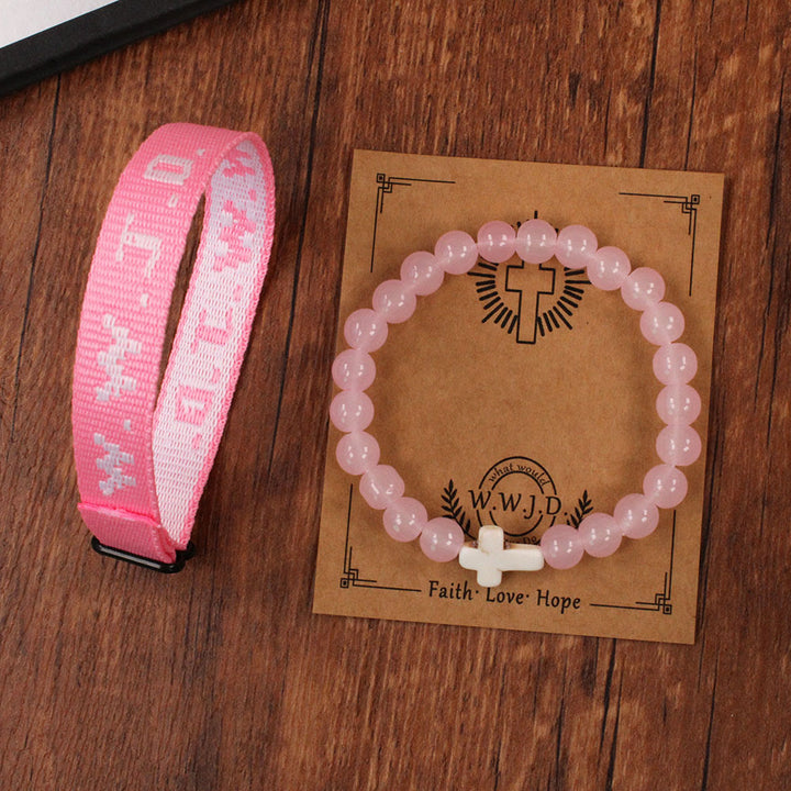 Armband „Glaubensimpuls“ von Christianartworkshop mit Kreuzperle und WWJD-Karte: Geschenkfertiges Erinnerungsstück - Rosa Quarz - image 14