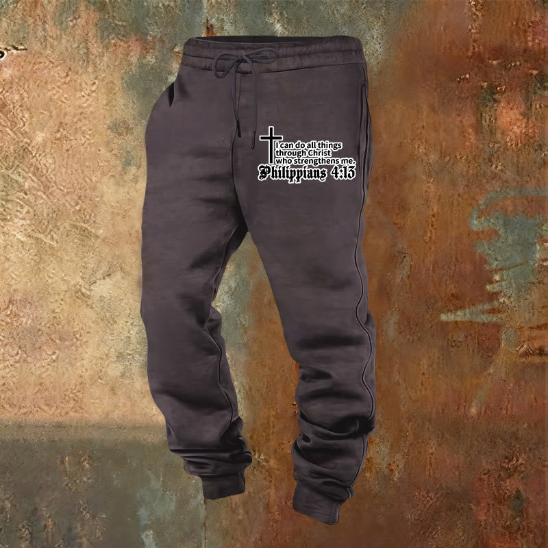 Christianartworkshop Philipper 4,13 mit Kreuz-Jogginghose: Alltagskleidung mit stillem Glauben - Dunkelgrau - 2XL - image 0